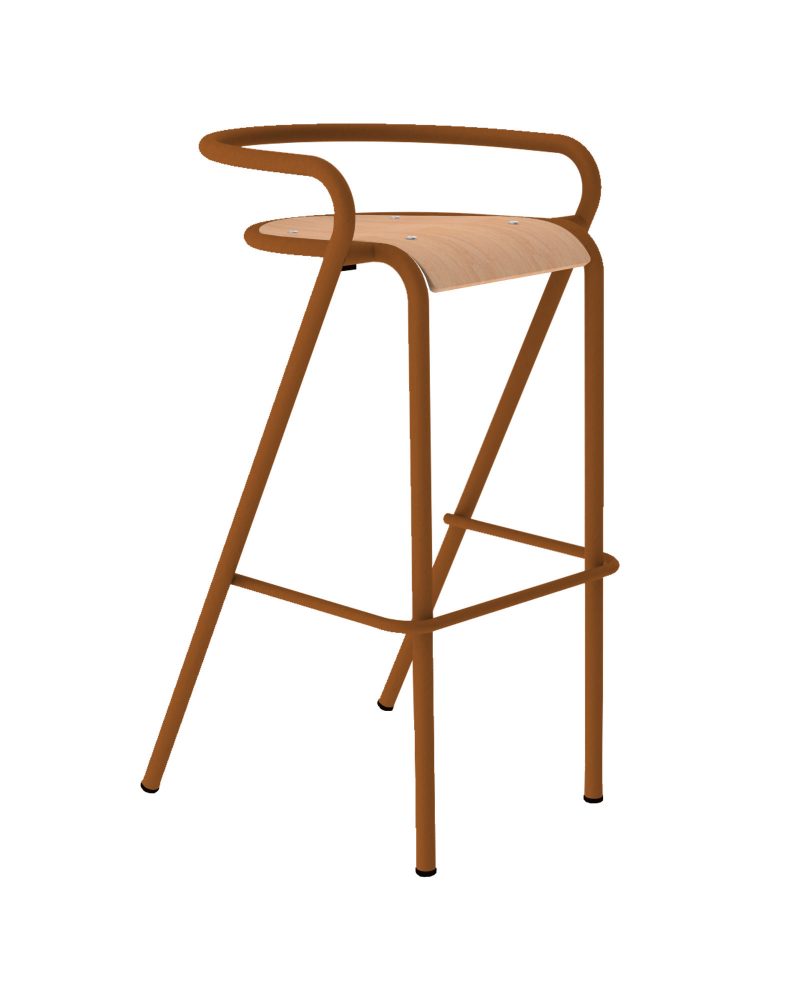 tabouret 5008-B acier et bois terracota